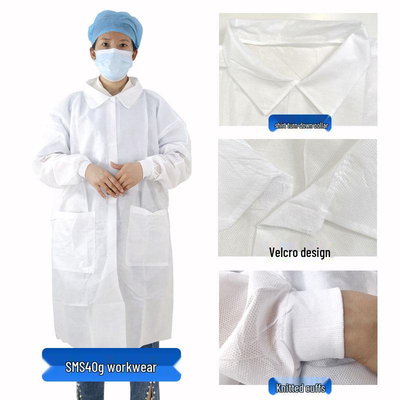 White Disposable Non-woven Lab Coat - Dustproof Isolation Suit for Food, Beauty, and Visitor Safety