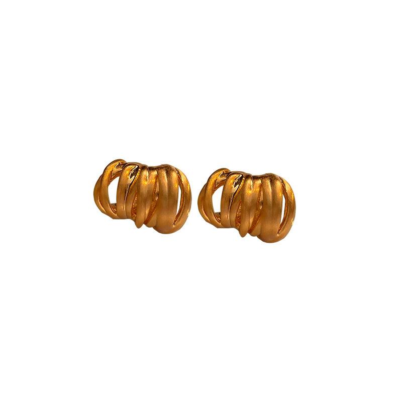 European and American Exaggerated Matte Retro Matte Gold and Silver Line Earrings Minimalist Lazy Circle Stud Earrings Women's Sterling Silver