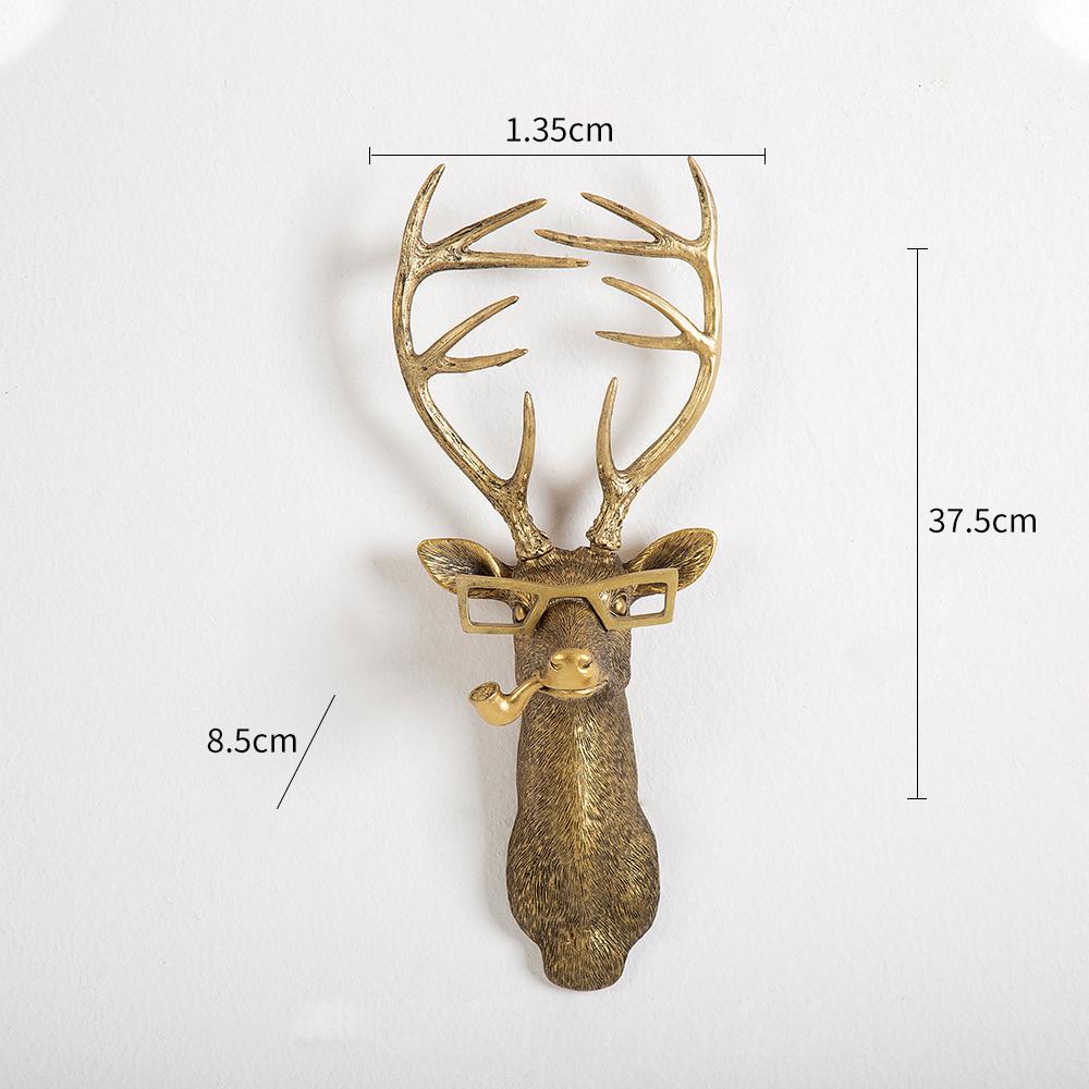 Nordic Bronzed Resin Animal Head Sculpture Pendant with Glasses Wall Mounted Bear Mouse Statue Figurine Hanging Pendant Ornament