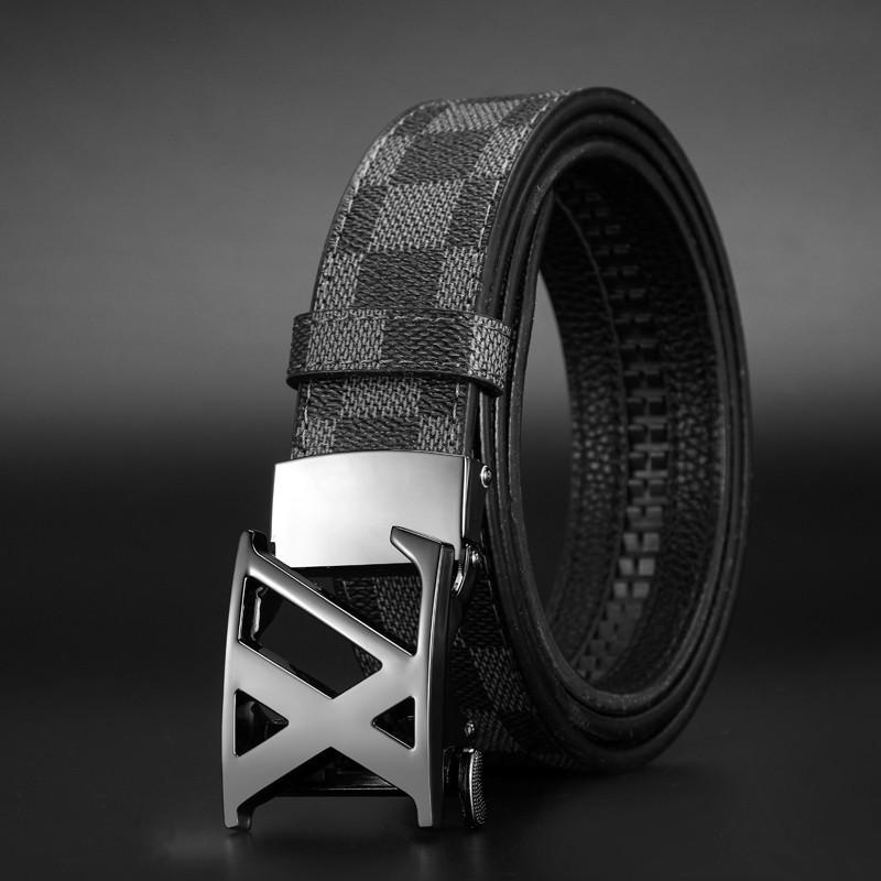 Men's Printed Graffiti Plaid Cowhide Belt with Automatic Buckle - XL Business Casual