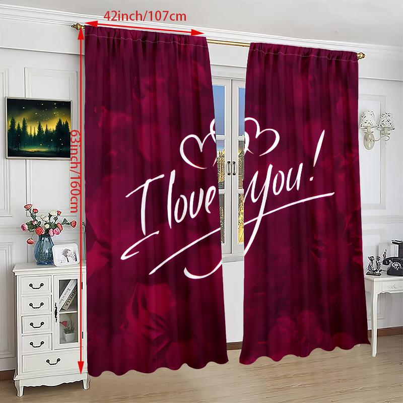 2pcs- I Love You Printed curtains, pole bag curtains 42*84, Bedroom and living room, home decoration, room decoration