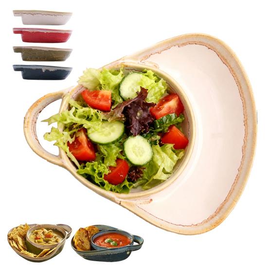 Soup And Sandwich Bowl Ceramic Baking Pan with Handles Divided Compartment Dish for Pasta Salad Fruit Breakfast Lunch Dinner Snacks