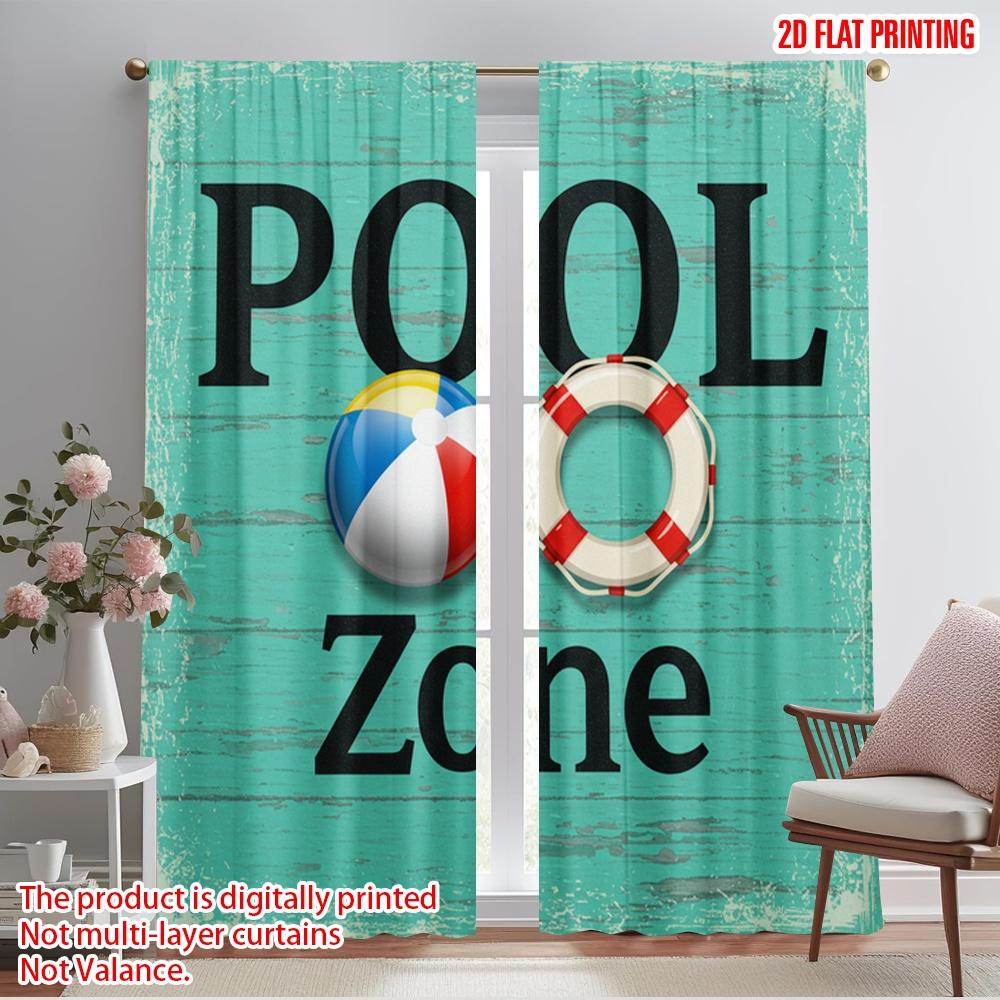 2pcs 2D flat printing Party Window Curtains Pool Beach Ball Lifesaver Fabric Without Electricity All Season Party & Holiday
