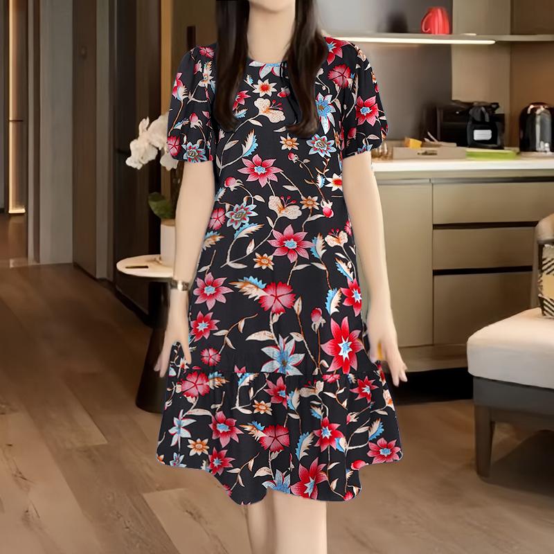 ZANZEA Women Casual Round Neck Summer Loose Short Sleeve Floral Dress