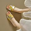 French gold flat-bottomed slippers women's 2025 new summer outer wear woven exquisite soft bottom comfortable open-toed cool slippers