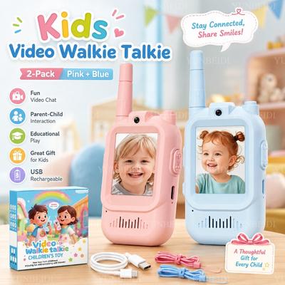 2 BUC Walkie Talkie Video pentru Copii Apel Video HD Încărcare Tip-C Jucării Interfon Fără Cartelă SIM Cadou de Ziua de Naștere de Interior pentru Băieți Fete Vârsta 3+