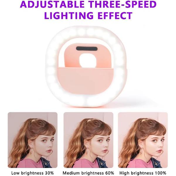 LED Selfie Ring Light, Rechargeable Mini Clip-on Phone, Tablet, Laptop, Camera Lighting with 3 Brightness Levels (White)