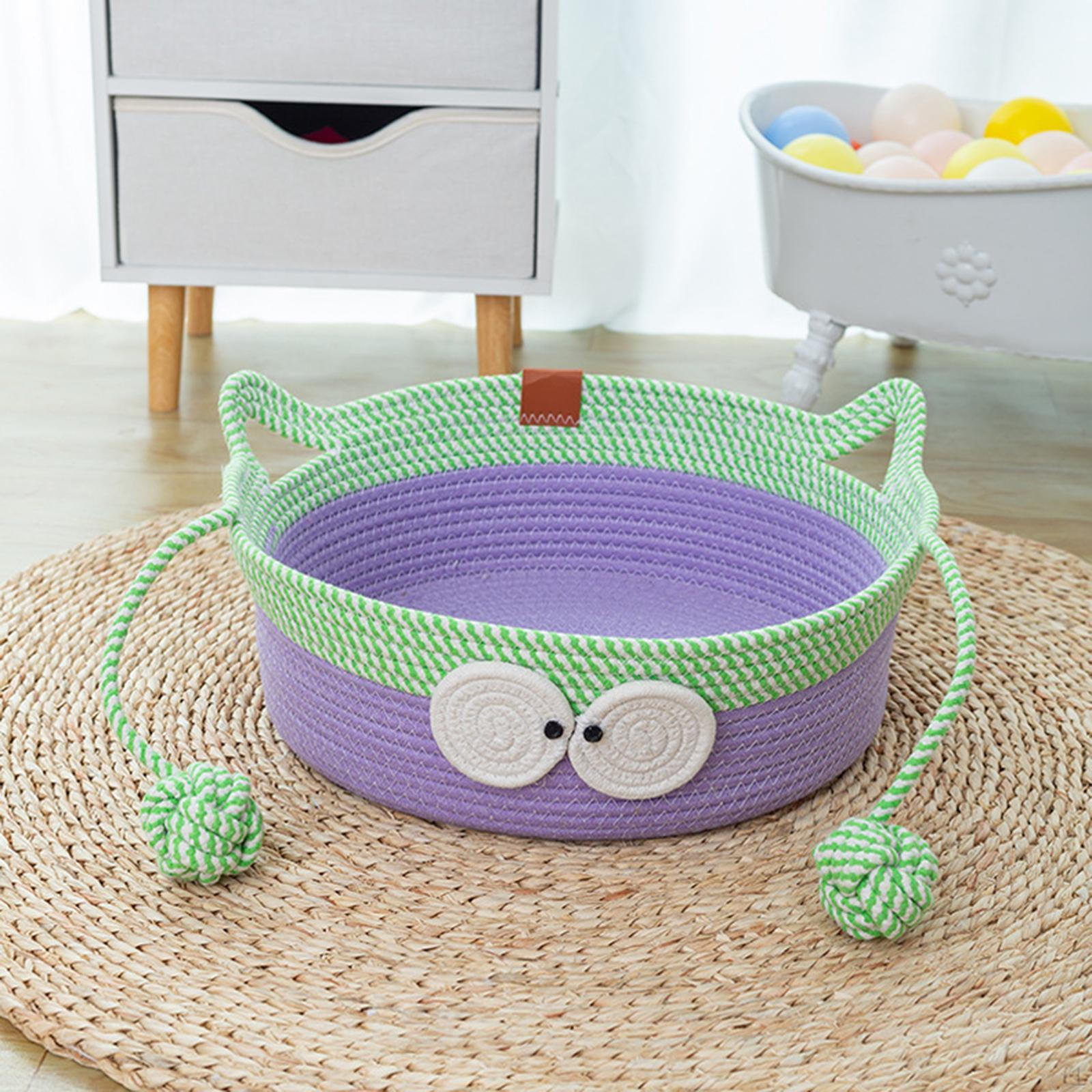 

Дышащая круглая кровать для домашних животных с кошкой и игровым мячом, сотканная вручную из хлопковой веревки для мелких домашних животных, щенков without Cool Mat