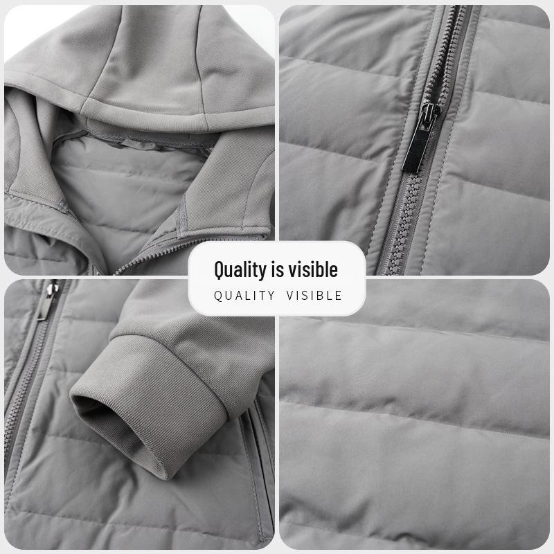 Men's Hooded Lightweight Down Jacket - Stylish Patchwork Short Coat for Fall and Winter Warmth