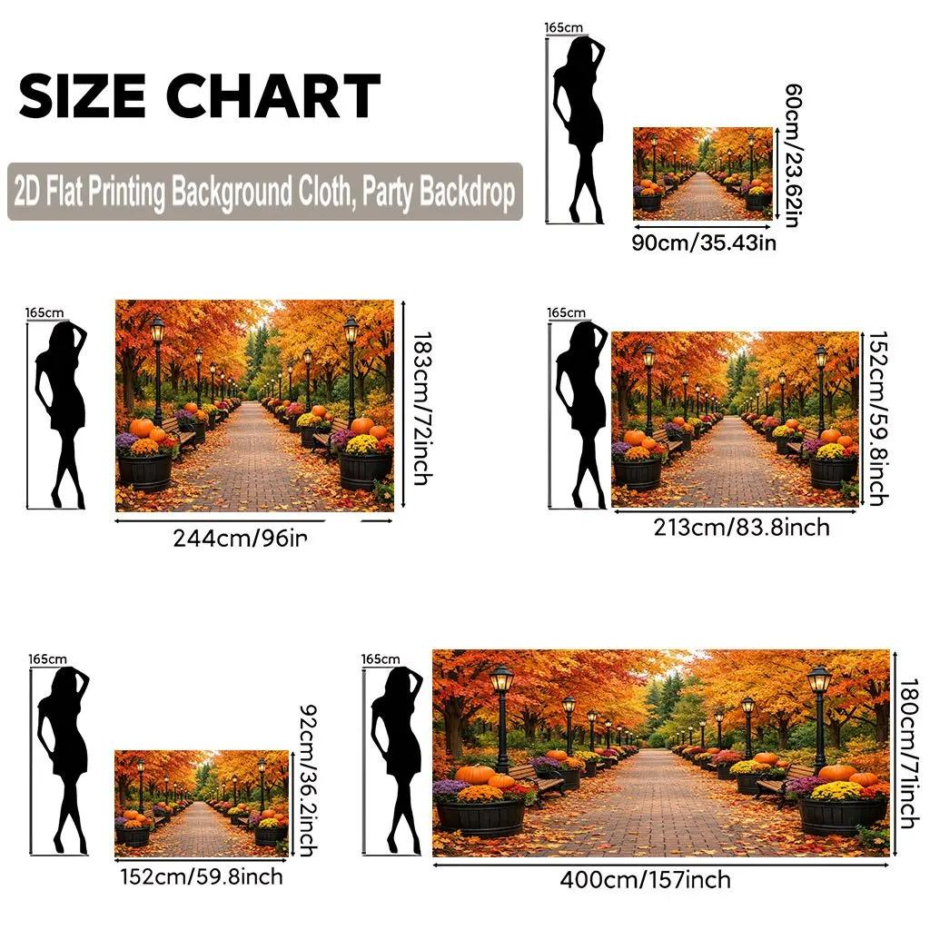 1 Piece of 2D Flat Background Cloth, Autumn Fallen Leaves Road with Bright Flowers and Pumpkin Lantern Background Cloth, DJH
