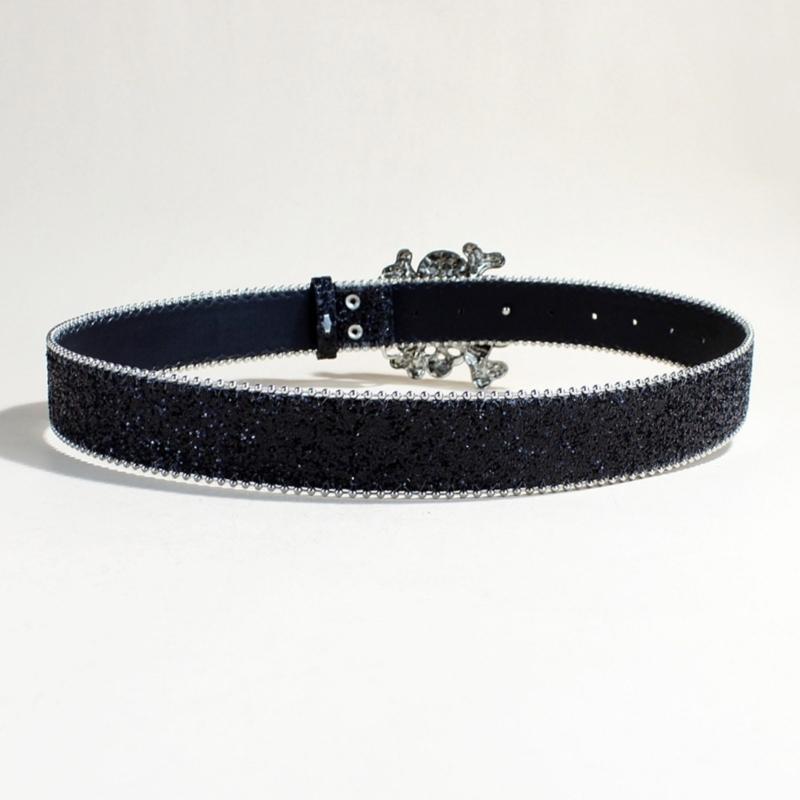 Women's Rhinestones Belt Glitters Leather Waist Belt Western Skull Waist Belt for Stylish Youth