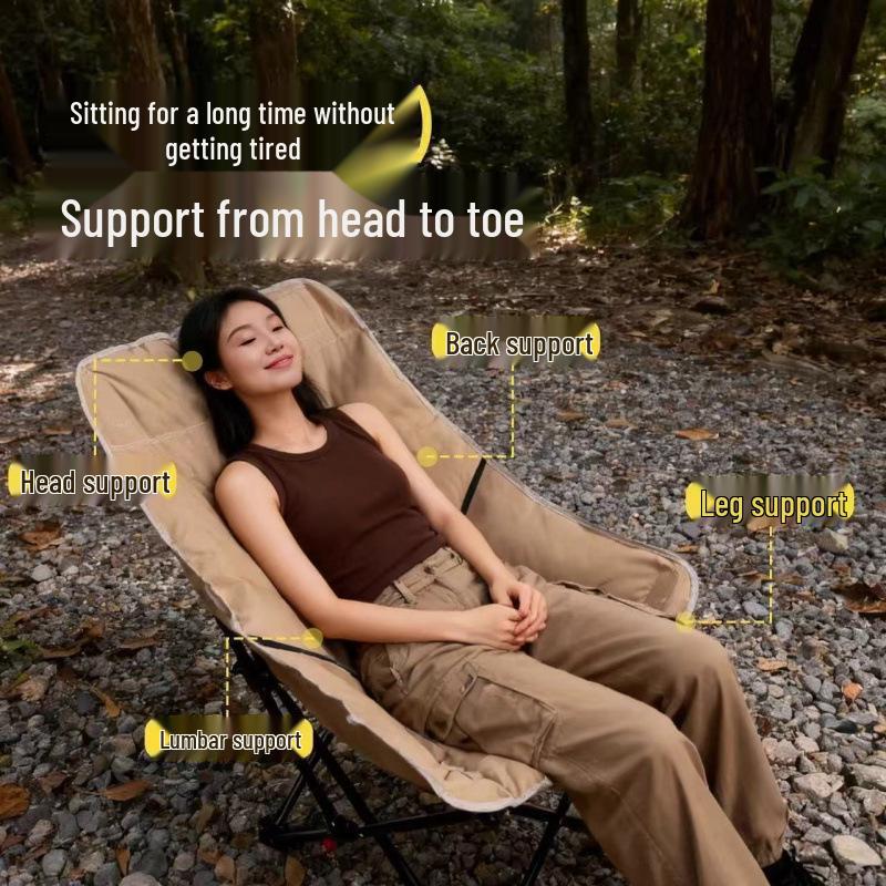 Portable Moon Chair: Outdoor Four-Fold Recliner & Footrest for Camping, Picnic, Fishing