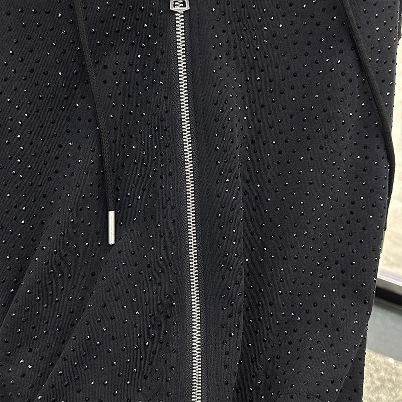 Extra Large Starry Diamond Hooded Jacket for Women – Loose Fit, Age-Reducing, Zipper Sweater for Early Spring (Fits 200-300 lbs)