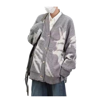 Herren Strickjacke Retro Amerikanischer Stil V-Ausschnitt Locker Einreihig Kontrastfarbe Strickpullover Mantel Hip Hop Style Streetwear Jacke