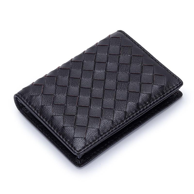 Unisex Woven Lambskin Business Card Holder: Genuine Leather, Large Capacity