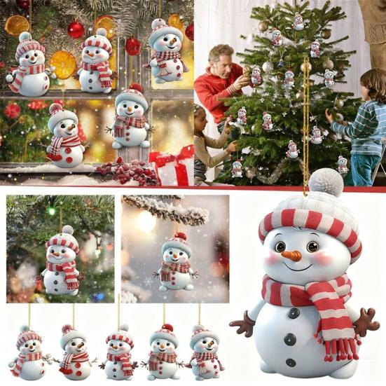 Wooden Christmas Snowman Ornaments Cartoon Snowman with Hat And Scarf Christmas Tree Ornament for Winter Farmhouse Holiday Party Decor