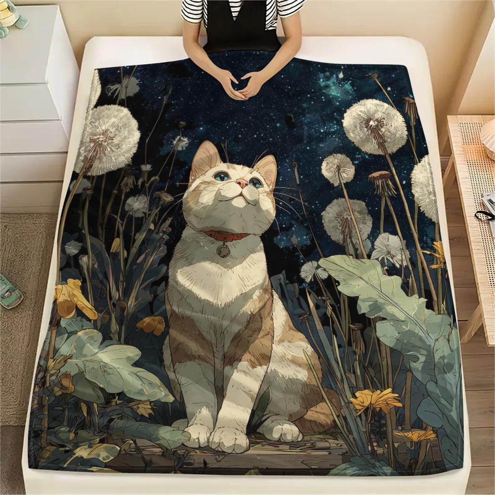 Cats Looking Up Print Flannel Blanket, High quality Comfortable for All Seasons, Home Decor, Warmth and Comfort