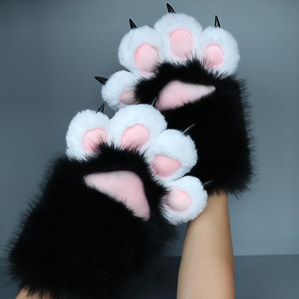 Kawaii Cartoon Cosplay Kostüm Handschuhe Fellige Fursuit Plüsch Katzenpfoten Handschuhe Quietschend Kig Warm Cosplay Requisiten Geschenke