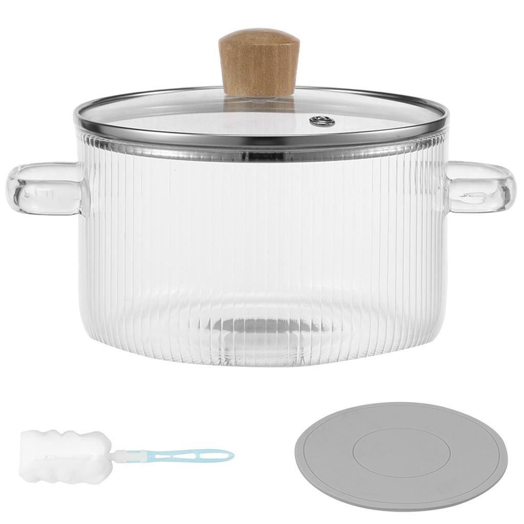 Glass Saucepan Clear Cooking Pot Heat Resistant 1.6L Glass Soup Pot Multi-Purpose Kitchen Cooking Tools