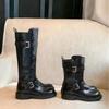 Botas com botões decadentes outono e inverno novas retrô plissadas salto grosso sola grossa botas médias e altas botas de cavaleiro botas curtas