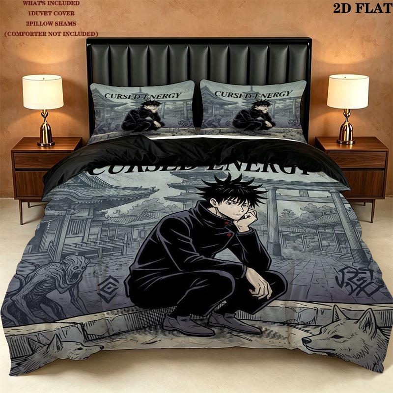 Jujutsu Kaisen Pattern Bedding Quilt Set Quilt Cover Pillowcase Home Birthday Gift(1 * duvet cover + 2 * pillowcase, without core)