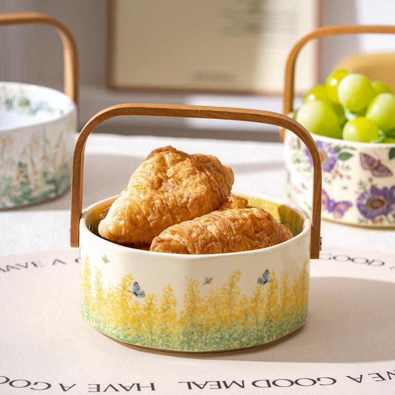 

High-value practical ceramic fruit basket fruit plate tea table snack plate household dried fruit storage basket gift 800ML