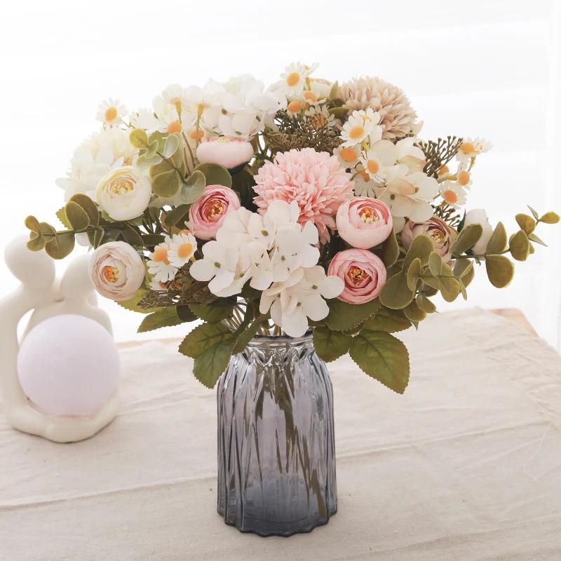 Delicate Silk Rose Tea Bud Sunflower Christmas Wedding Decoration Home Valentine's Day Dandelion Hydrangea Artificial Flowers
