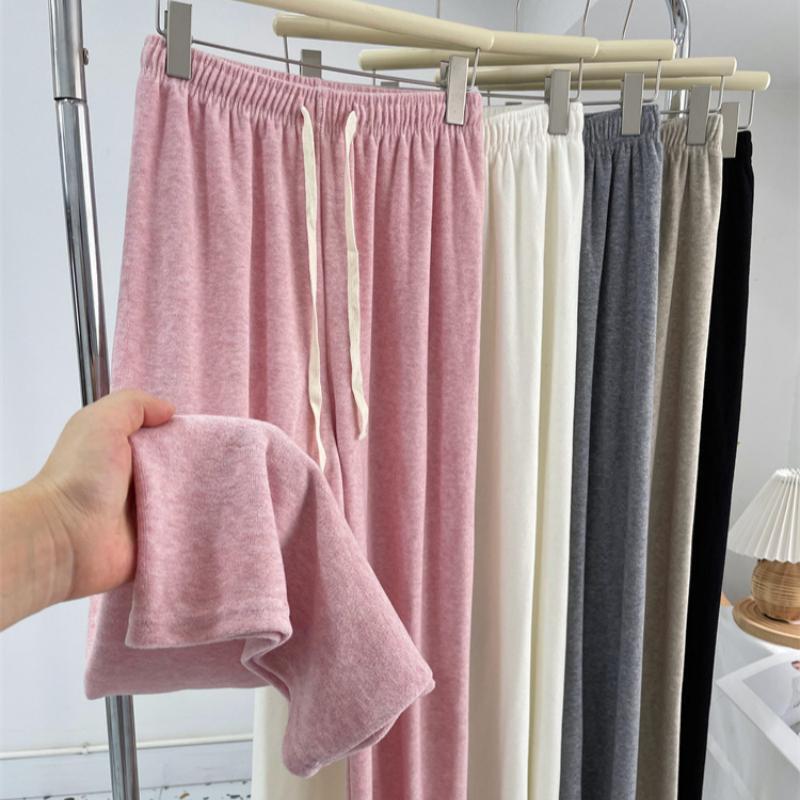 

Elegant Cashmere Knitted Casual Trousers Soft Straight Leg Woolen Wide Leg Pants Streetwear High Street Female Fashion Trousers M рожевий