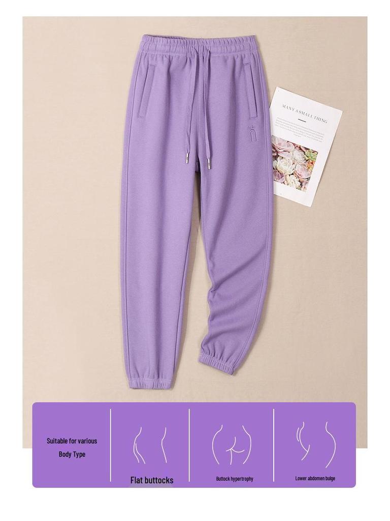 Women's Cream Fleece Sweatpants, Casual Loose Fit, Thickened for Autumn/Winter, Elastic and Warm Joggers, 420g.