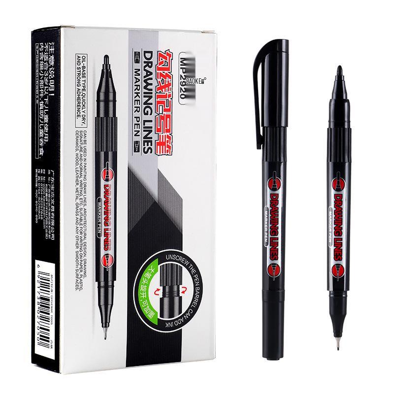 BaoKe Refillable Double-Ended Black Marker Pen - Thick & Thin Tips for Students & Office Use чёрный