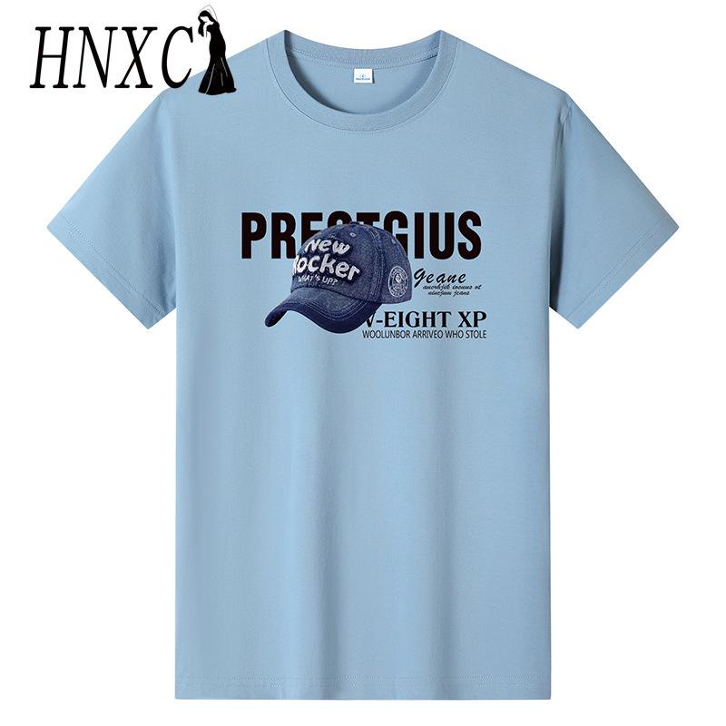 HNXC Kortermet t-skjorte i bomull for menn mote løs halvermet skjorte med trykt medfølende skjorte