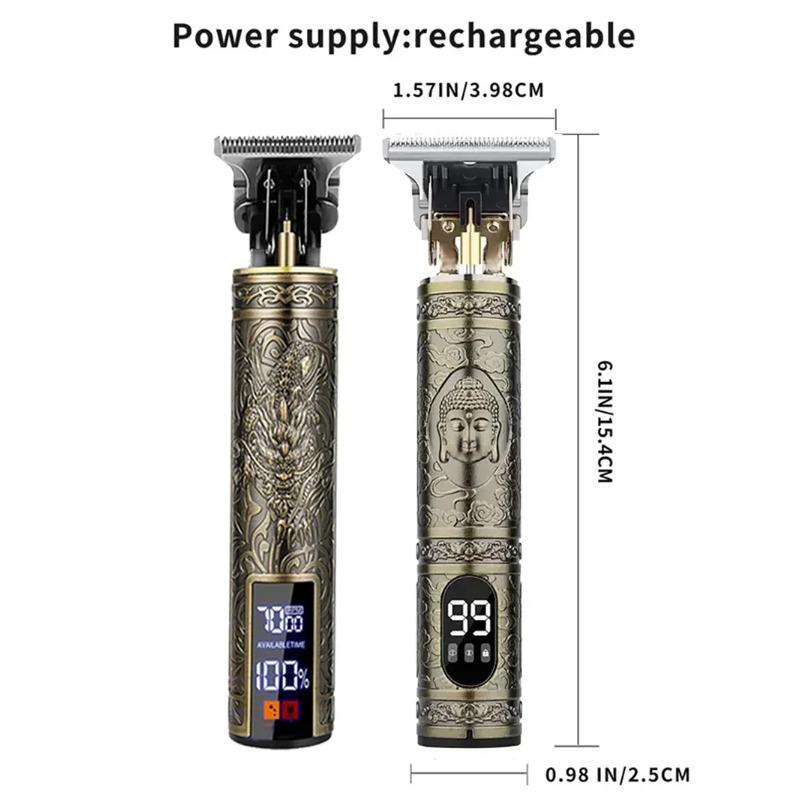 Vintage T9 Barber Clipper Rechargeable Cordless Hair Trimmer Kit For Men Professional Grade With Dragon Engraved Retro Design