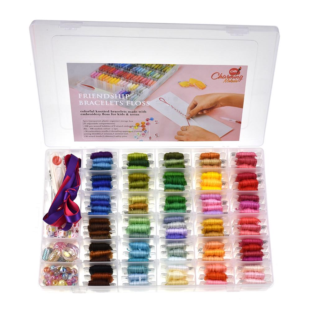 Embroidery Floss 139pcs Embroidery Thread String Kits 100 Skeins Premium Rainbow Floss Bobbins and Cross Stitch Kit with Organizer Storage Box