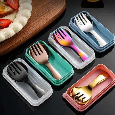304 Edelstahl Gabel Löffel Set Mit Box Dessertlöffel Obstgabel Outdoor Picknick Camping Reise Kompaktes Mini Tragbares Besteckset YLE209