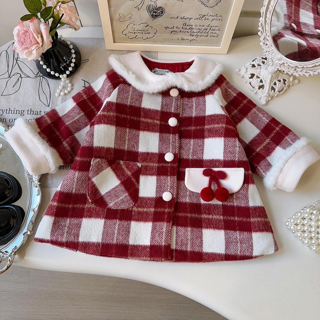 Girls' Stylish Winter Wool Coat with Velvet Lining