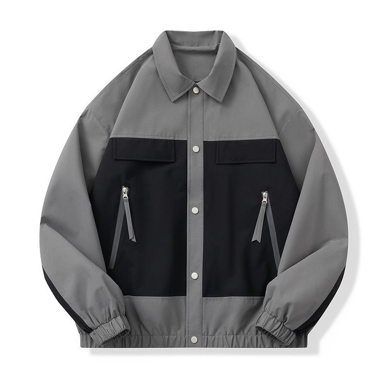 Shirt Men's Long-sleeved Spring Contrasting Color Splicing Tooling Shirt Design Sense Ruffian Handsome Fried Street Jacket