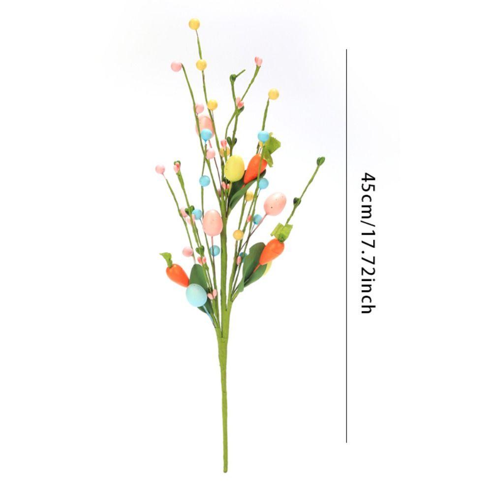 3pcs Festival Artificial Eggs Carrot Branches Spring Fake Plant Easter Eggs Stem  Home Vase Decor