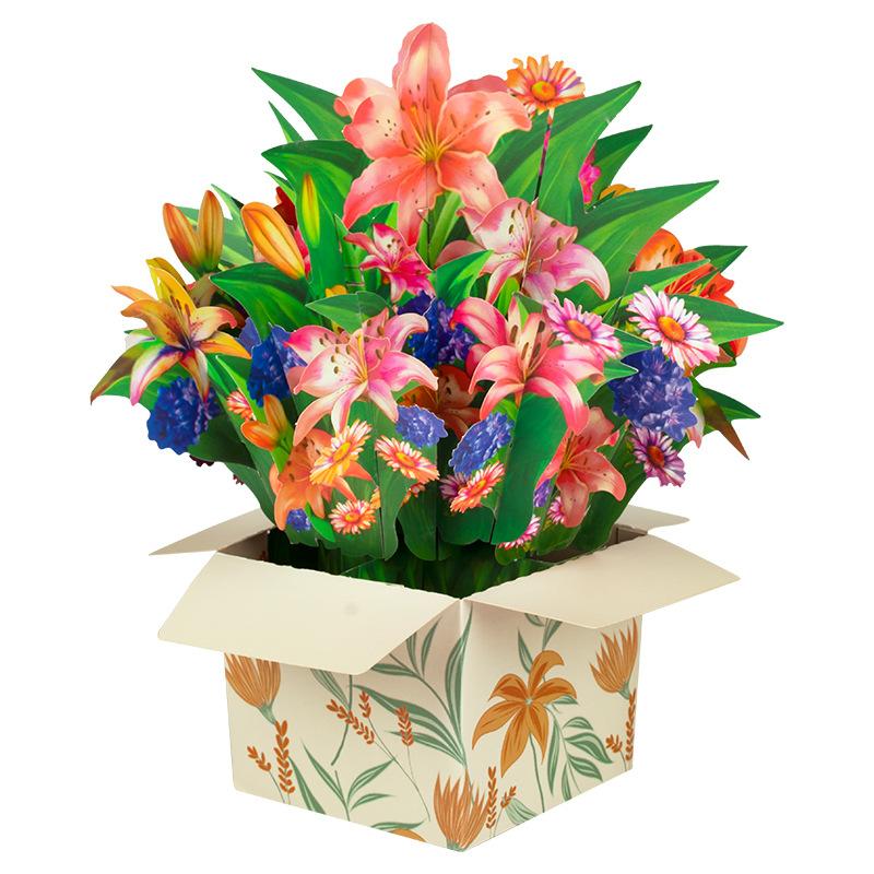 Paper Flower Bouquet Card Forever Flower Bouquet 3D Pop Up Greeting Cards For Valentines Day Graduation Day