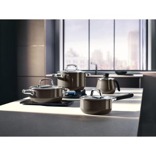 WMF FusionTech Mineral High Casserole DR (Dark Brass), a 20cm deep double-handled pot compatible with induction and gas stoves, perfect for waterless