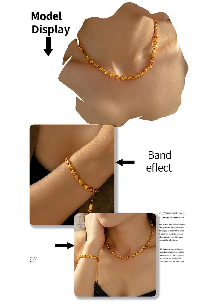 Exquisite Temperament Round Pendant Chain Necklace & Bracelet Jewelry Set In Copper