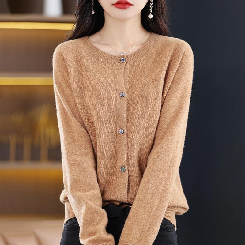 High-Grade Knit Sweater Crewneck Cardigan Coat Autumn and Winter Middle-Aged and Elderly Women's Fashion