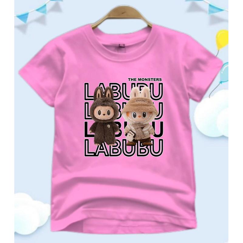 Summer Fashion LABUBU Pattern Children's Short Sleeve Cartoon Labubu Printed Girl Round Neck T-shirt Top