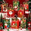 5/10Pcs Red Christmas Paper Gift Bags With Handle Xmas Printed Tote Bags Holiday Party Goodie Treat Present Packaging Favor Bags
