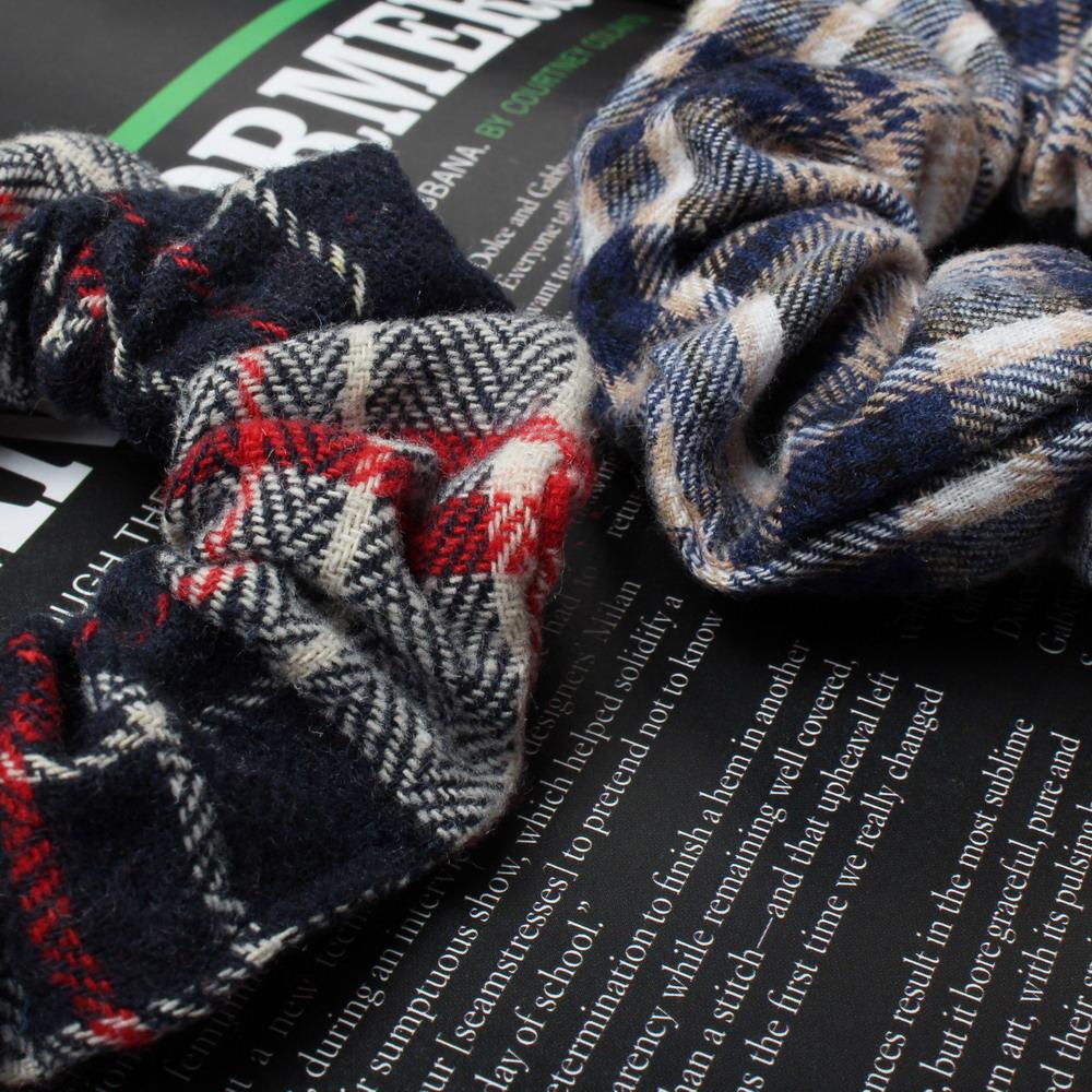 2pcs Plaid Scrunchies Set Autumn and Winter Women Hair Elastic Hair Bands Girls Hair Ties Ponytail Holders  Hair Accessories