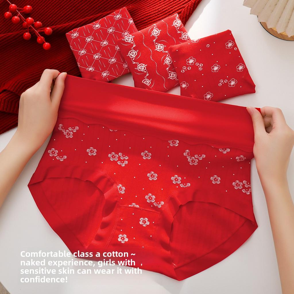 Big Size Spring and Summer Benming Year Red Extended High Waist Abdominal Hip Briefs