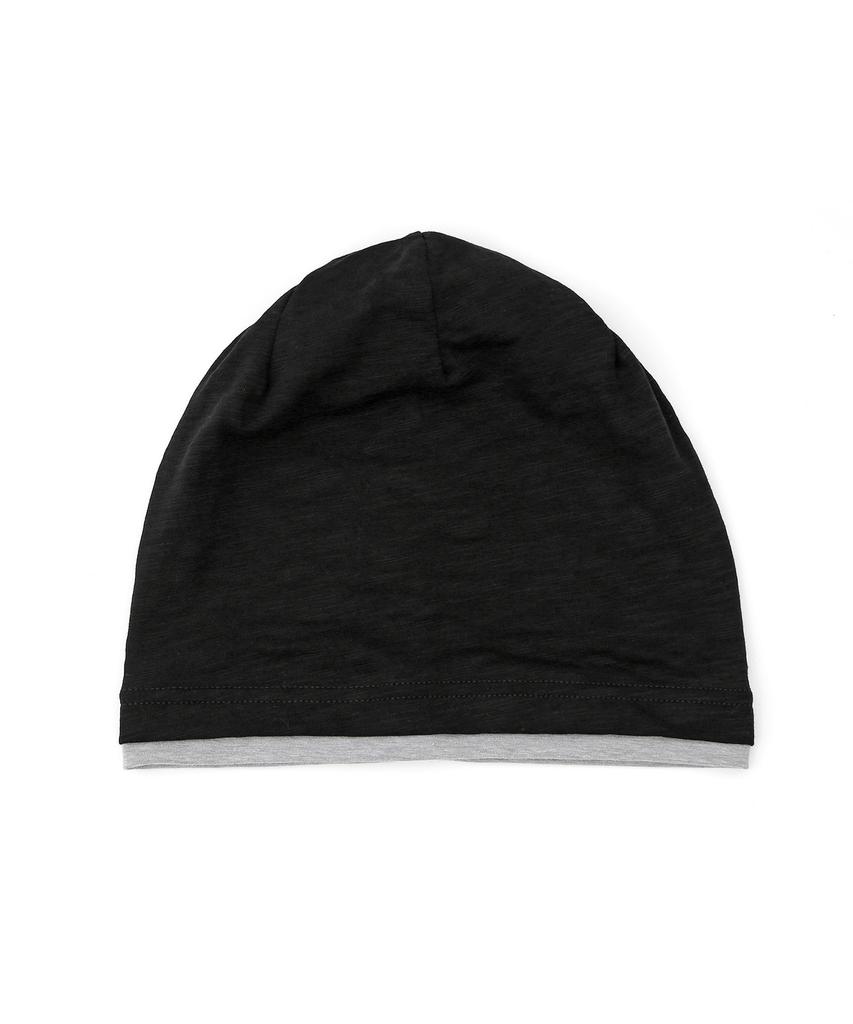Eondeokeonteulol Cool Two-Tone Color Block Cotton Long Loose Fit Hat Beanie / Layered Slub / Black