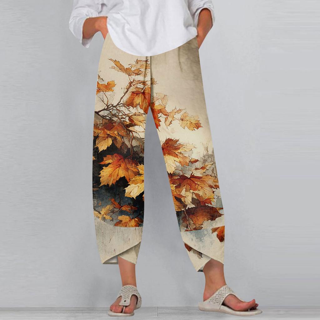 Women's Pants  With Pockets Casual Trousers Pants For Women Summer Casual Wide Leg Elastic Waist Pants With Pockets