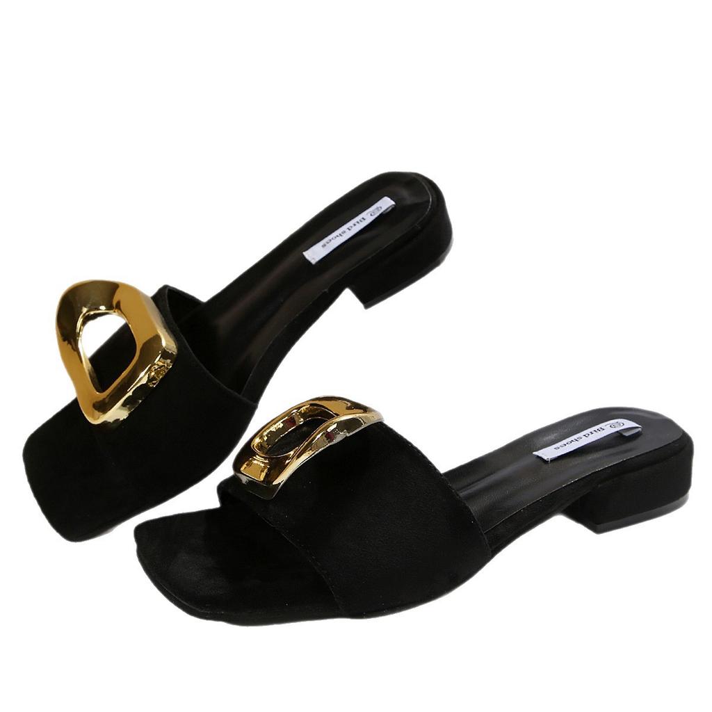New one-word slippers women's fashion non-slip flat-bottomed square-buckled cool slippers women's summer outer slippers