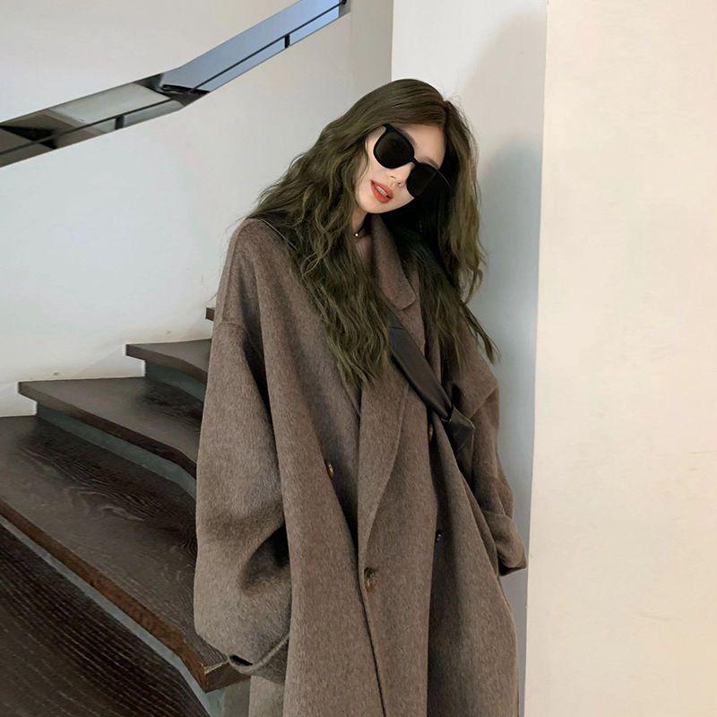 

Студенческое пальто из шерсти в корейском стиле, шикарное, нишевое, высокого класса, для женщин, осенне-зимнее, средней длины 2XL