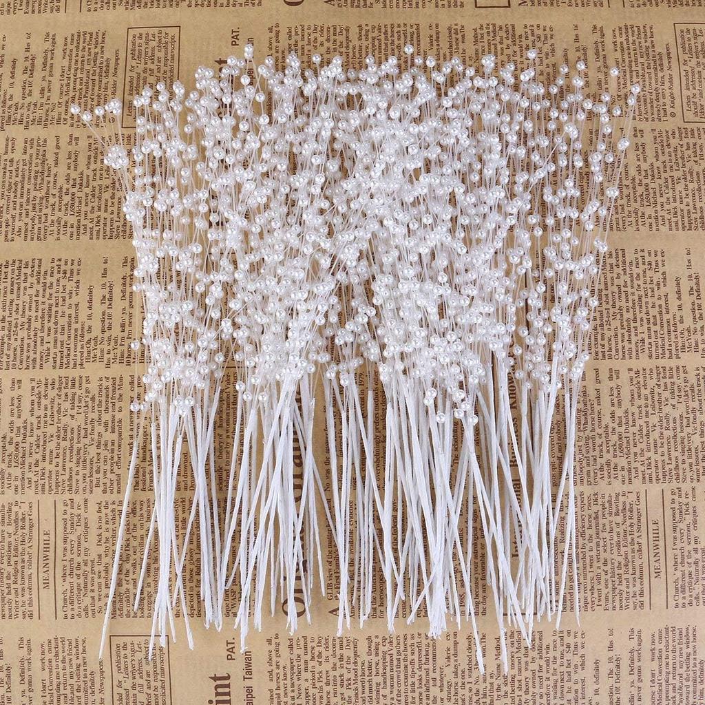 Vpang 100 Stems String Pearls Sticks Beading On Wire Stems for DIY Garland Bridal Wedding Pearl Bouquet Home Wedding Party Decor Craft (White)